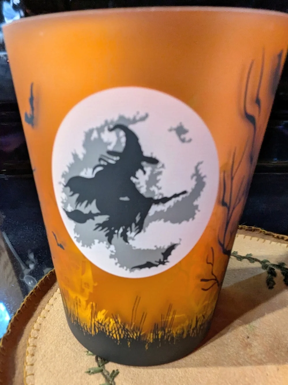 Yankee Candle Orange Halloween Candle Holder Set Witches Moon Jar Shade & Holder